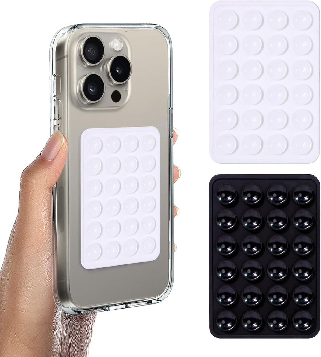 Lonimia 2Pcs Silicone Suction Phone Case Adhesive Mount, Anti-Slip Hands-Free Phone Holder, Sticky Phone Grip Compatible with iPhone and Android Cases, Black and White