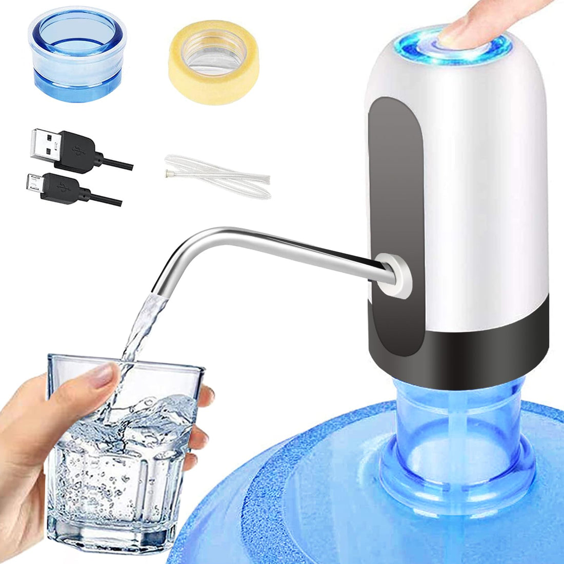 5 Gallon Water Dispenser, CHIVENIDO Auto Water Dispenser for 48mm Screw and 55mm Crown Tops, USB Charging Water Bottle Pump for Universal 2-5 Gallon Bottle