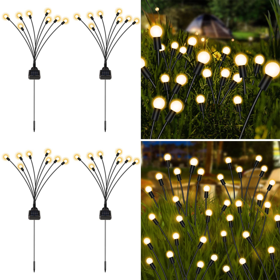 4 Pack Solar Garden Lights, New Upgraded 8 LED Firefly Waterproof Solar Powered High Flexibility Swaying Outdoor Lights for Pathway Yard Walkway Patio Decoration, Warm White