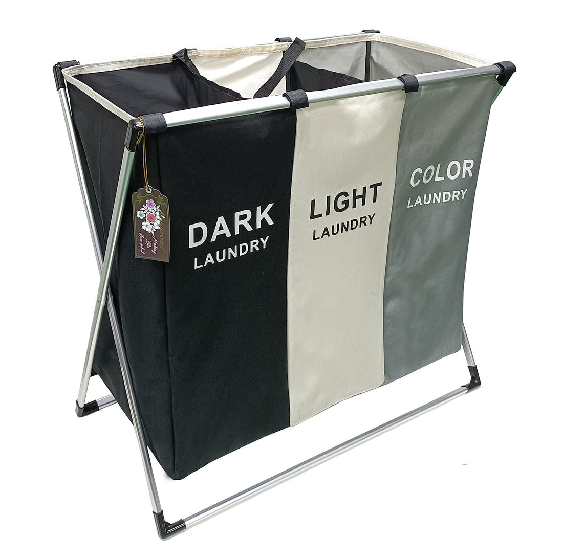 Slim Foldable Fabric Laundry Basket Organizer with 3 compartment laundry clothing hamper
