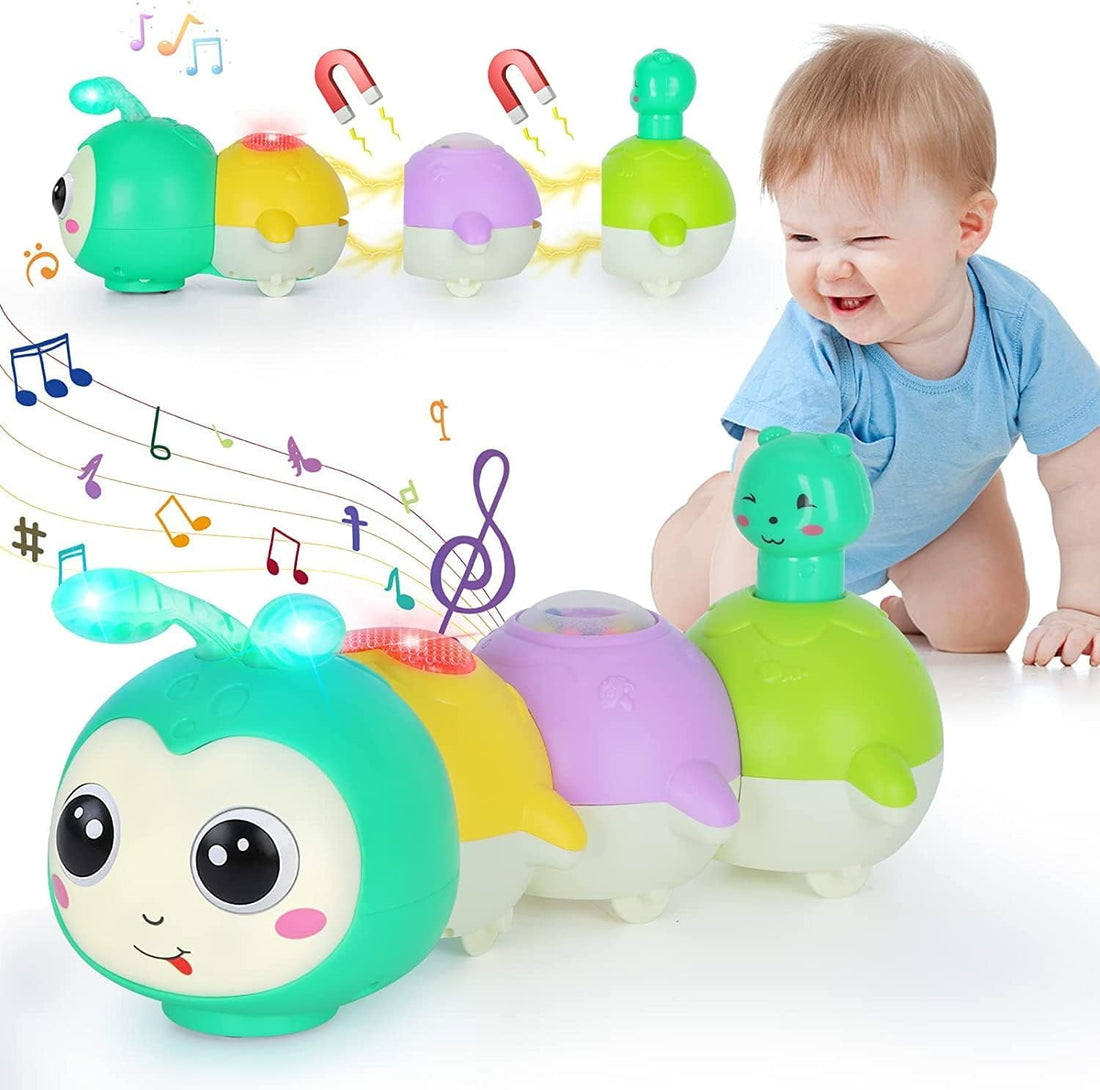 KIDSZONE Baby Toys 0-6 Months, Crawling Caterpillar Tummy Time Toy with Magnetic Suction Music Light up, Sensory Learning Infant Toy for 6-12 Month Newborn Toddler 1 Year Old Girl Boy Baby Gifts