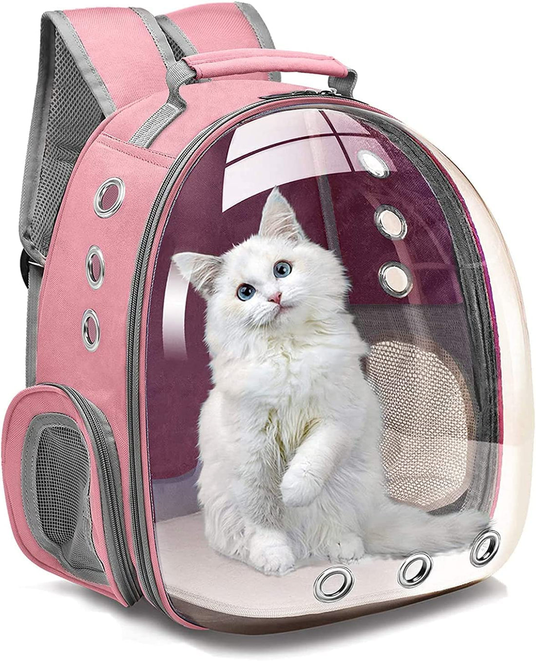 NC Pet Portable Carrier Space Capsule Backpack Cat Dog Carriers Backpack Pet Bubble Backpack Airline-Approved Ventilate Transparent Capsule Backpack for Travel Hiking Outdoor Use (Pink)