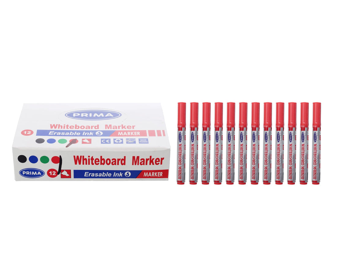 Prima Red Whiteboard Markers 12 Per Pack Vibrant, Erasable Writing for Dynamic Presentations and Teaching