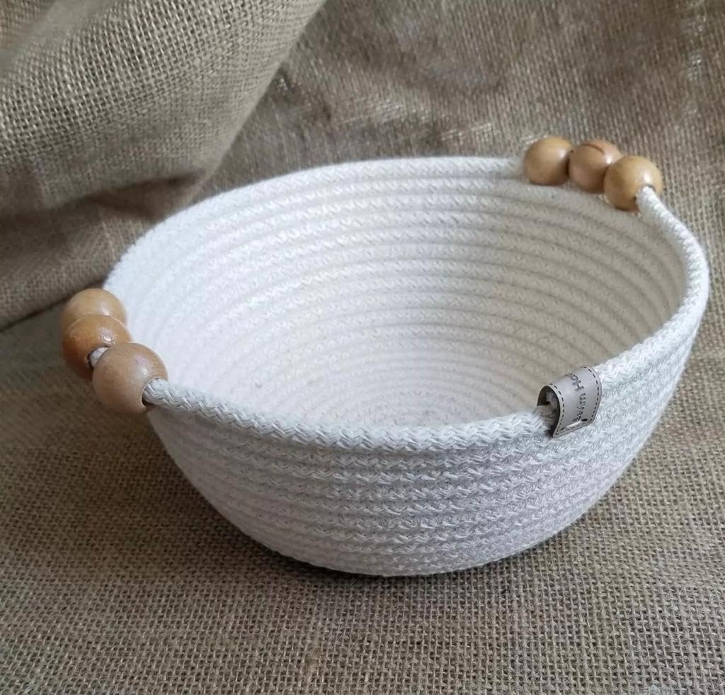 Woven it Handmade Woven Decor Plate, 22cm x 7cm, White Cotton Rustic Textured Charger Plate can be used in Kitchen, toilet, living room, dining room, kids room, bed room, indoor & outdoor.