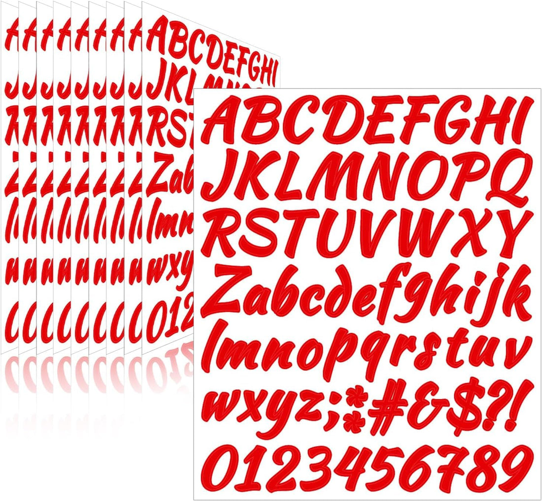 Magy store 710 Pcs 10 Sheets Letter Stickers,Self Adhesive Waterproof 1 Inch Mailbox Numbers Vinyl Stickers,Alphabet Decals for Water Bottle,Window,Door,Classroom,Car,Laptop,Scrapbook (Red, 1 Inch)