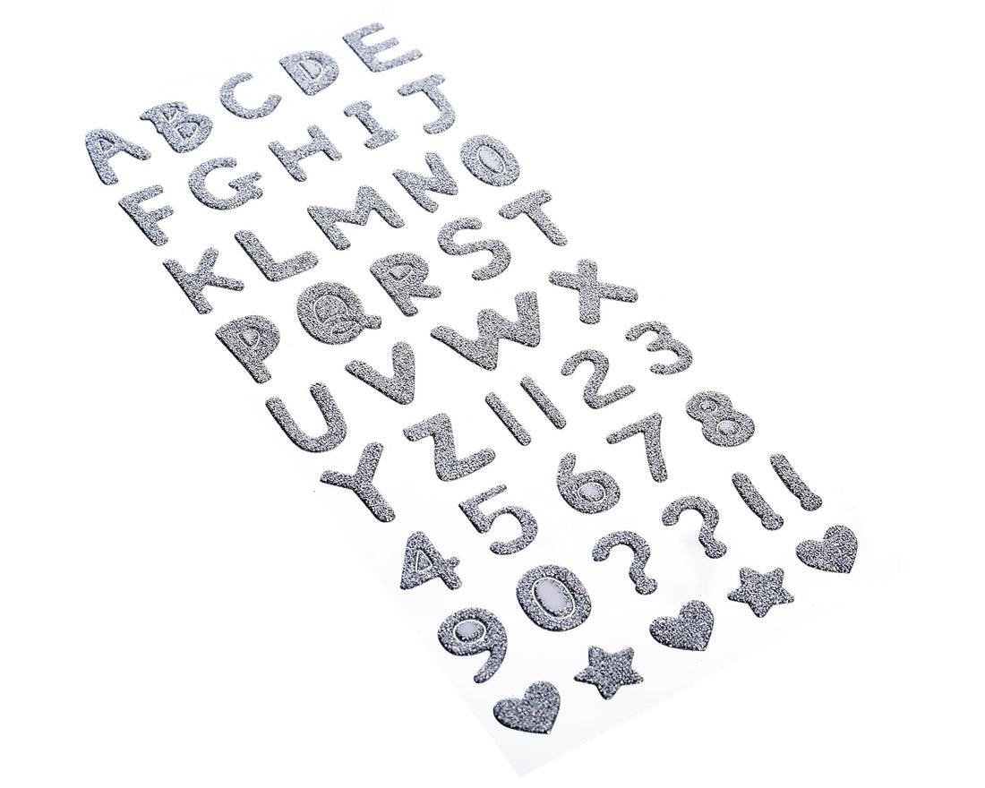 3A Silver Glitter Foam Alphabet & Number Stickers for School - 2440 Pieces