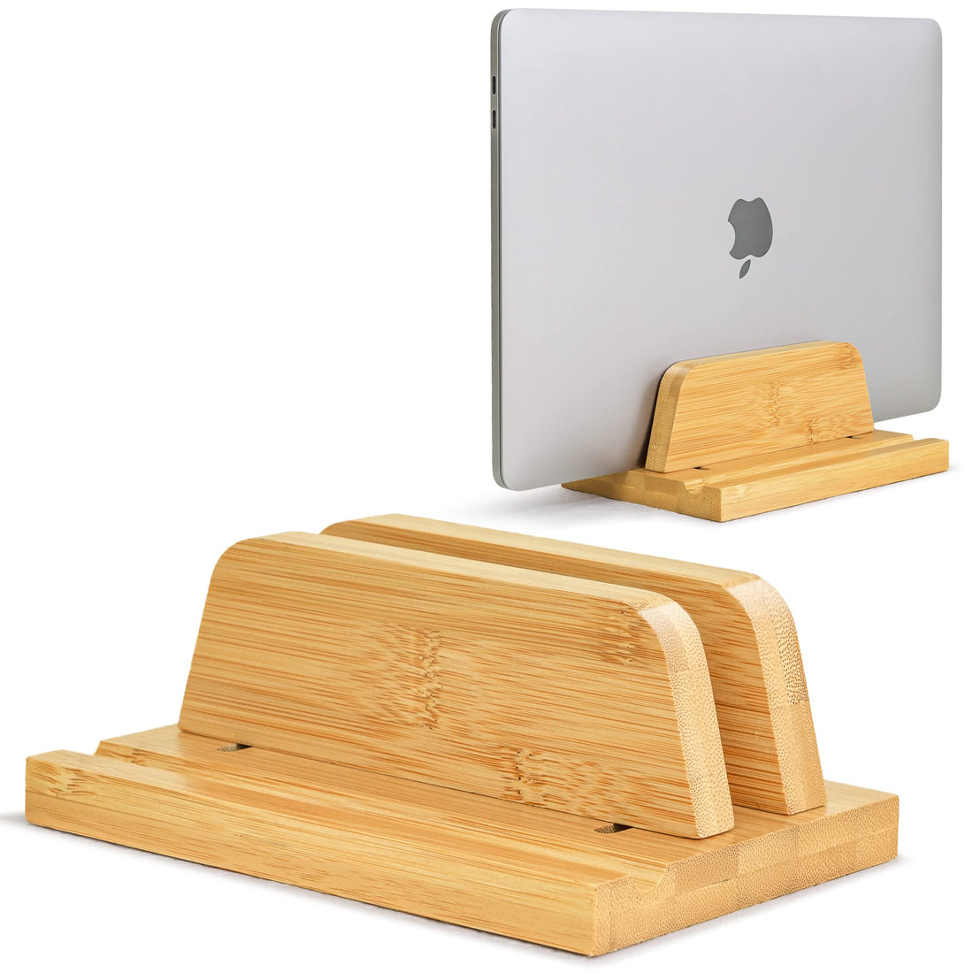 Vertical Laptop Stand Holder - Adjustable Holder and Dock 0.5" to 1.5", Fits All MacBook/Surface/Samsung/HP/Dell/Chrome Book, Natural Bamboo