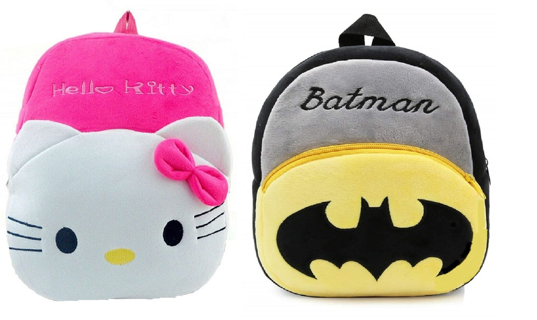 blue tree Kids School Bag Soft Plush Backpack Cartoon Bags Mini Travel Bag for for Girls Boys Toddler Baby Hello Kitty & Batman