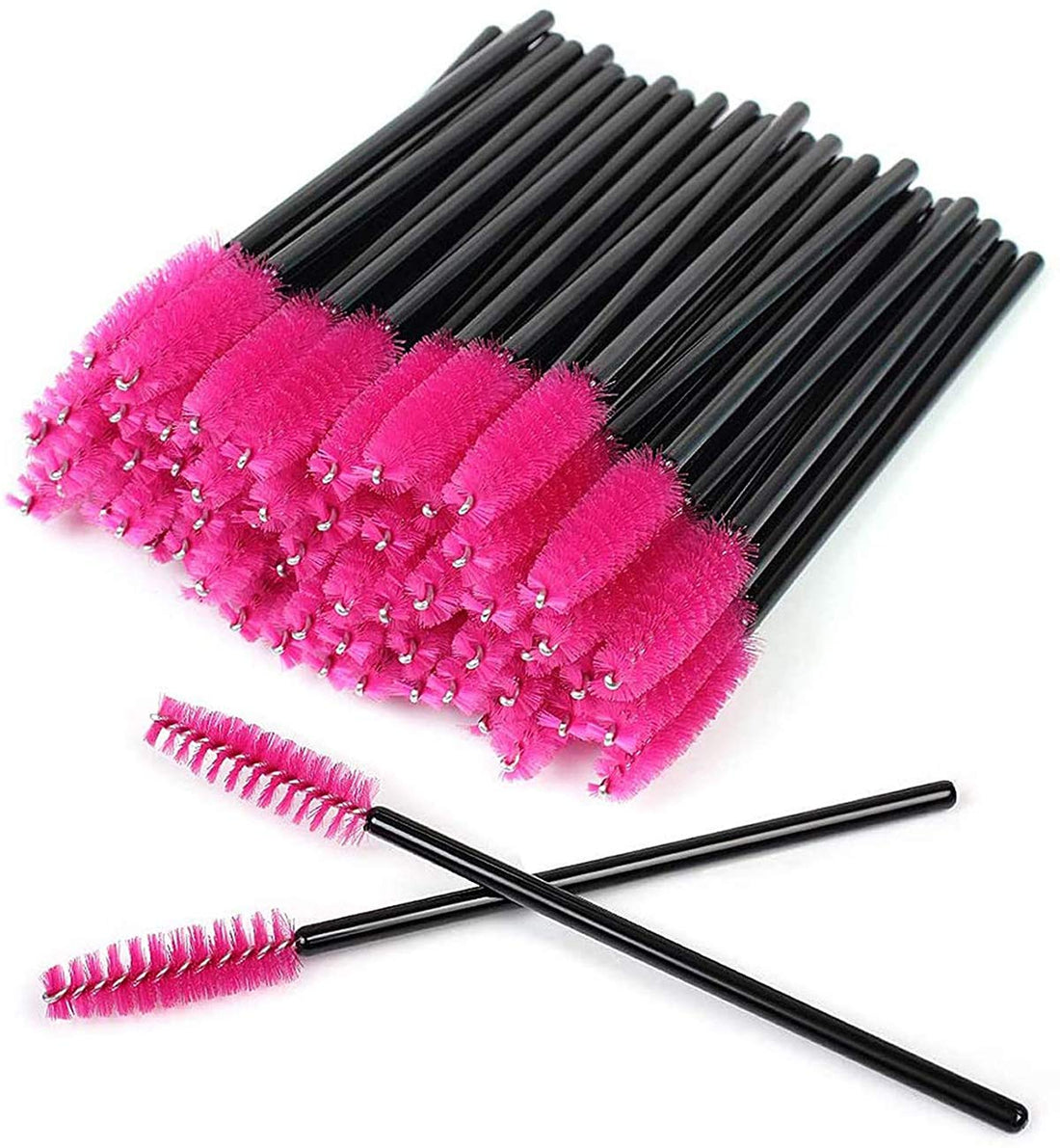 DELFINO 50 PCS Disposable Eyelash Brushes Eyebrow Castor Oil Brush Mascara Wands Eye Lash Eyebrow Brush Makeup Kit Non-Linting, Applicator Cosmetic Makeup Tools-Black and Rose Red