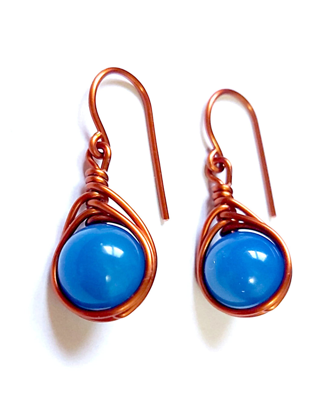 Copper and Stones Short Dangle Drop Earrings,Women earrings, earrings for women,earrings,earrings set unique,accessories,plated copper earrings (Blue Brazilian agate)