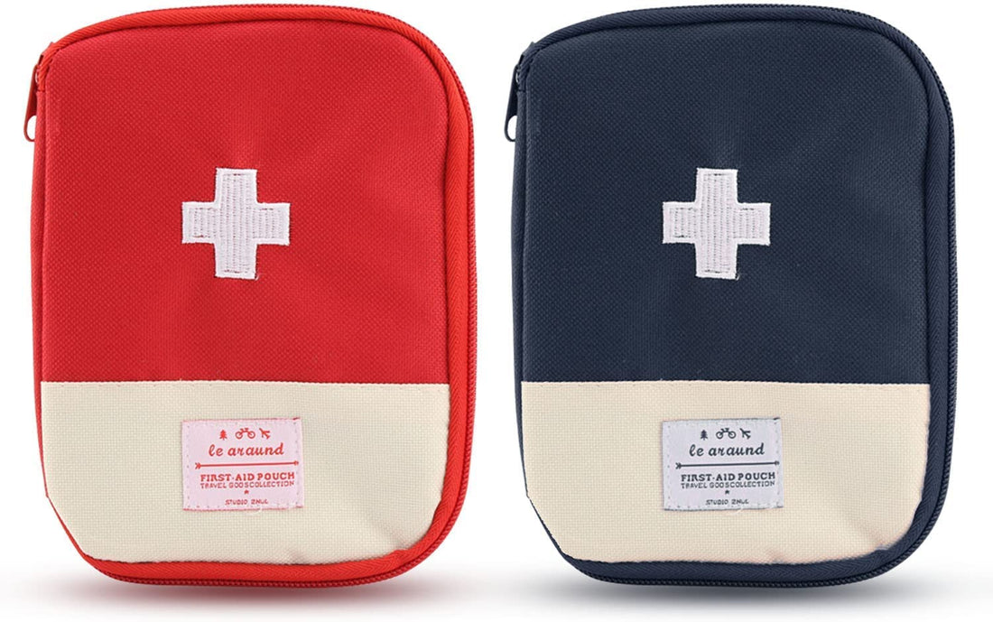 TERRIFI Mini First Aid Bag Portable Kit Empty for Car Cycling Marathon Running Outdoor Camping Hiking Travel Emergency Home Office (Red + Blue)