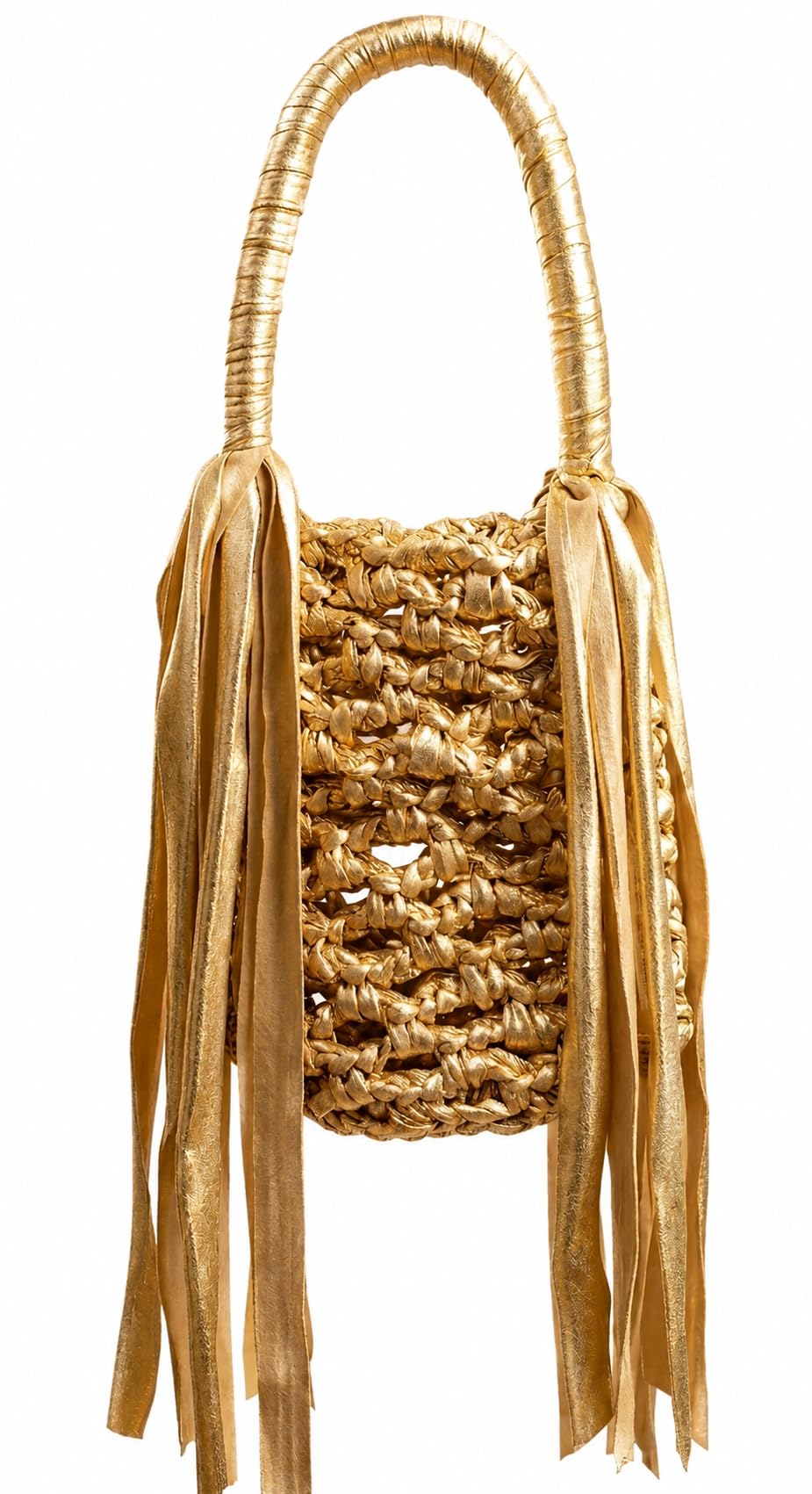 Golden Hands Metallic Crochet Bag with Side Tassels, Gold, 20 x 15 cm, Modern Design with Twist Handle