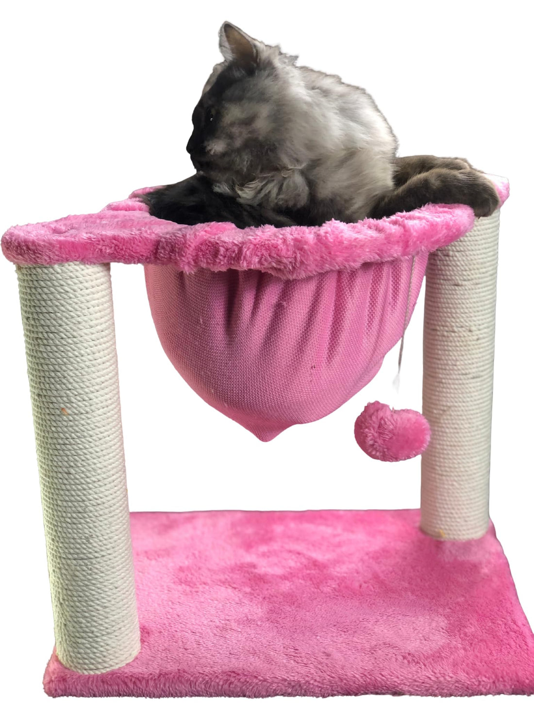 Cat Bed & Scratcher in One – Handmade Durable & Safe – All Seasons – Easy to Clean – Suitable for All Cat Sizes – Indoor Cozy Lounger & Play Zone (pink and White)