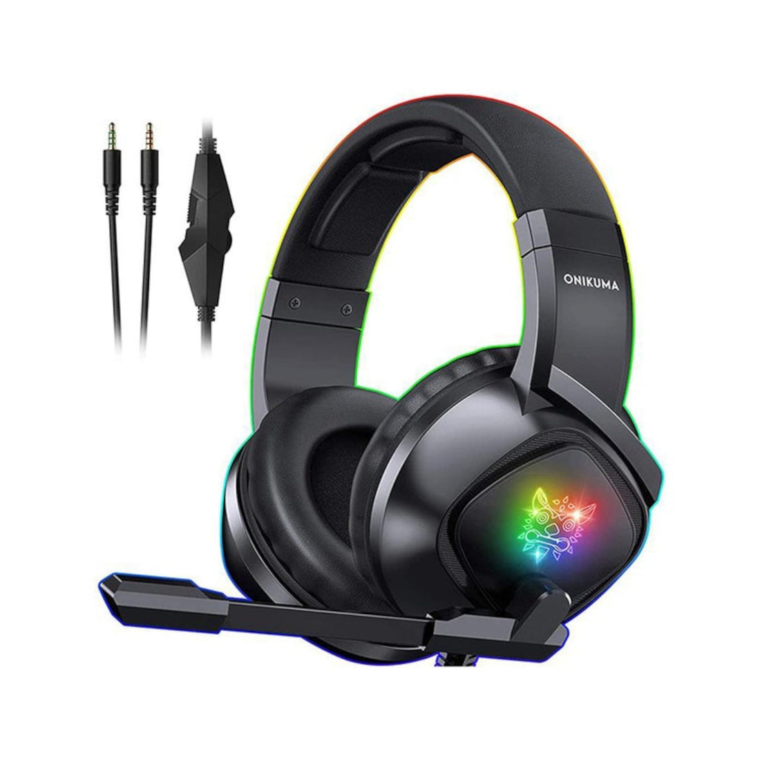 Onikoma Wired Gaming Stereo Headset with RGB Light, Headphones Over Ear with Mic, 3.5Mm Aux, Volume Control, Compatible with PS5, PS4, Laptops, Smartphone, PC, Mac Nintendo Switch (K19, Black)