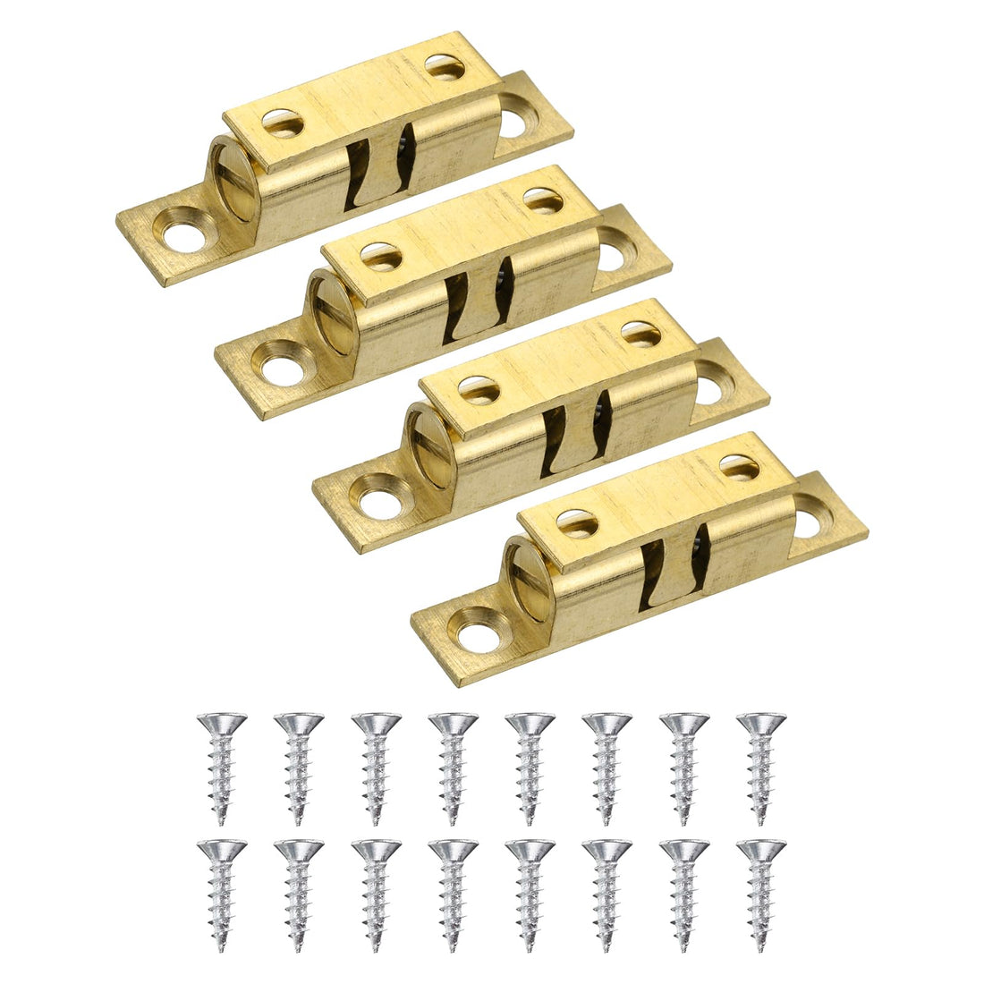 PATIKIL 50mm Double Ball Tension Roller Catch Latch, Solid Brass Adjustable Hardware Fitting with Screws for Cabinet Closet Tension Latch, Gold Tone