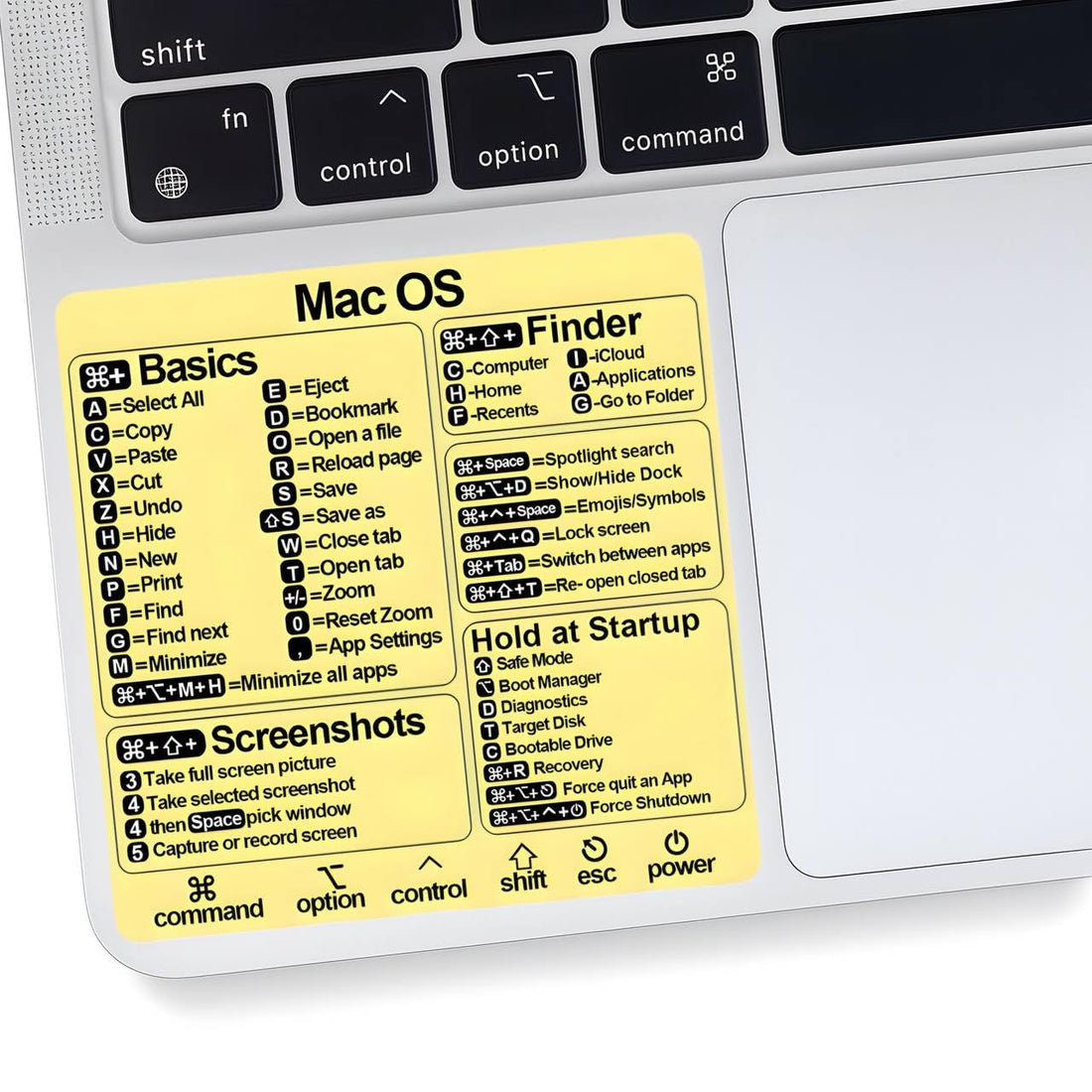 2PCS Laptop Shortcut Stickers – Yellow Keyboard Shortcut Guide – Trackpad Labels Compatible with macOS Devices – Study & Work Quick Access Stickers – Removable Sticker Paper Labels