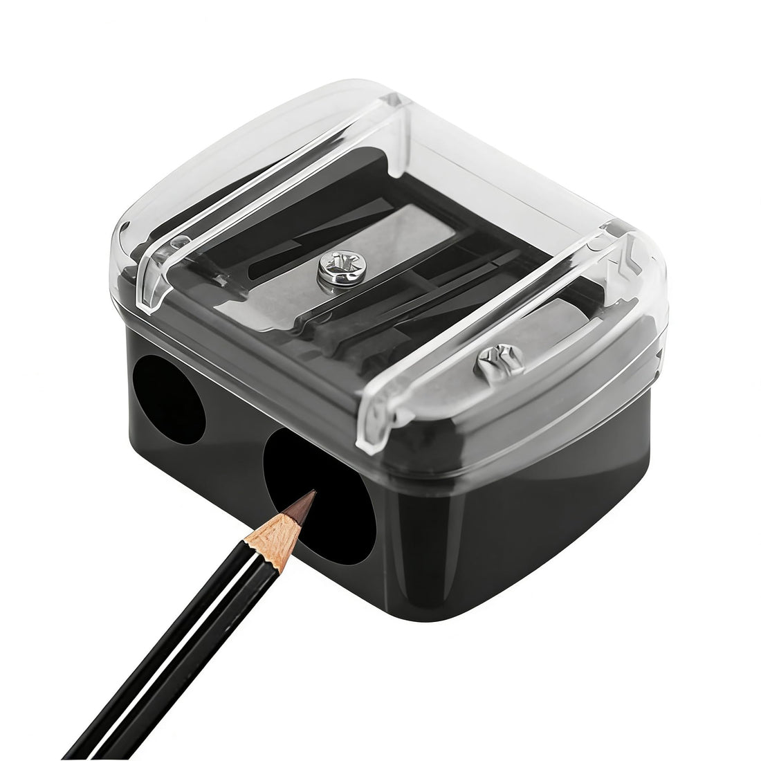 Black Eyebrow Eyeliner Pencil Sharpener, Dual Holes Eye Pencil Sharpener with Cover, Easy to Clean, Travel-Friendly Cosmetic Sharpener, Makeup Pencil Sharpener, Cosmetic Pencil Sharpeners