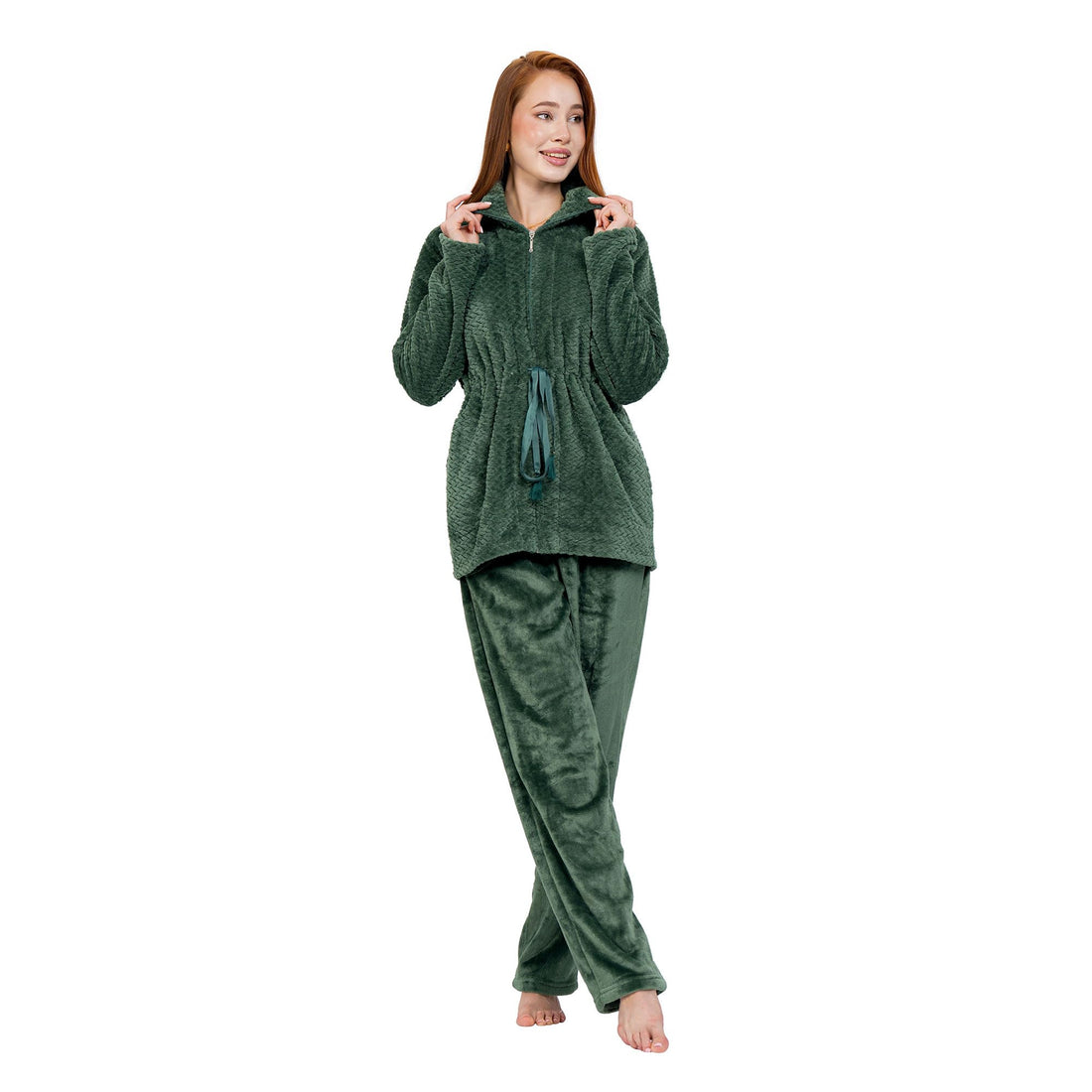 Dadosh Women's 2 Piece Fur Pajamas Set with Zipper and Waist Belt - Long Sleeve Women's Fur Pajamas - Women Pajama Set Combining Elegance and Comfort
