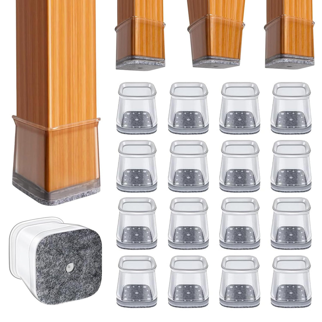 16Pcs Square Chair Leg Floor Protectors,Silicone Covers caps for Chairs, Furniture Pads Floor Protectors