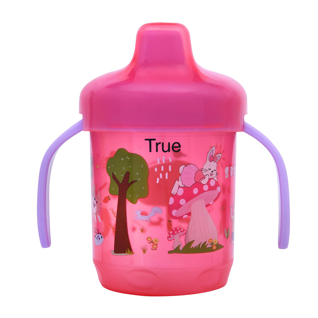 True Non spill Hard spout cup age 9+ 260ml with handles & cover-PINK