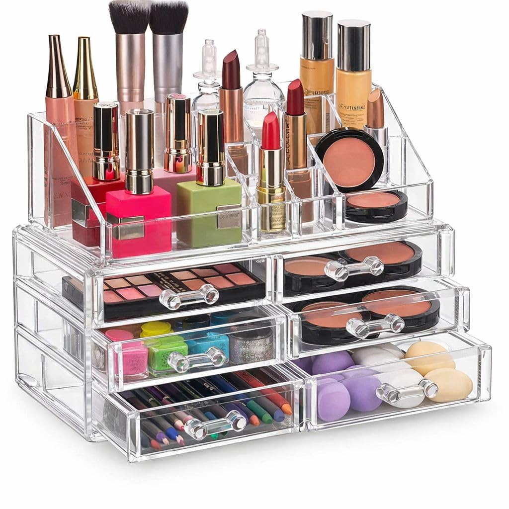 Clear Acrylic Cosmetic Organizer, 6 Drawers, Space Saving, Versatile for Jewelry, Brushes, Lipstick