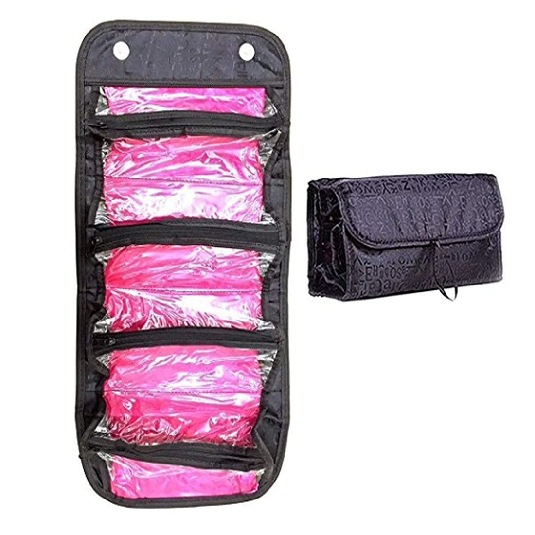 Makeup Bag Cosmetic Hanging Organizer Roll N Go Roll Up Foldable Clear Case Pouch Toiletry