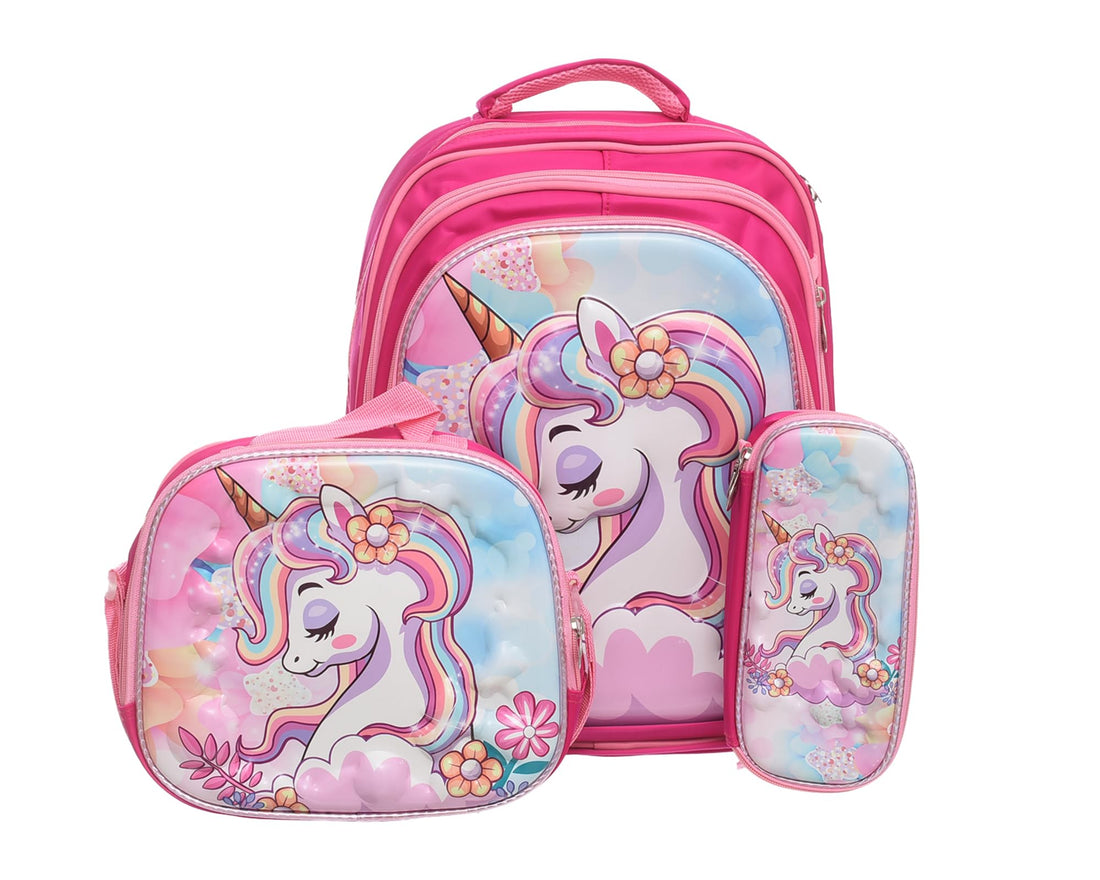 ST-2 3-Piece School Backpack Set, Large School Bag with 3 Zippers, Matching Lunch Bag & Pencil Case, Durable & Lightweight for Kids & Students 3D