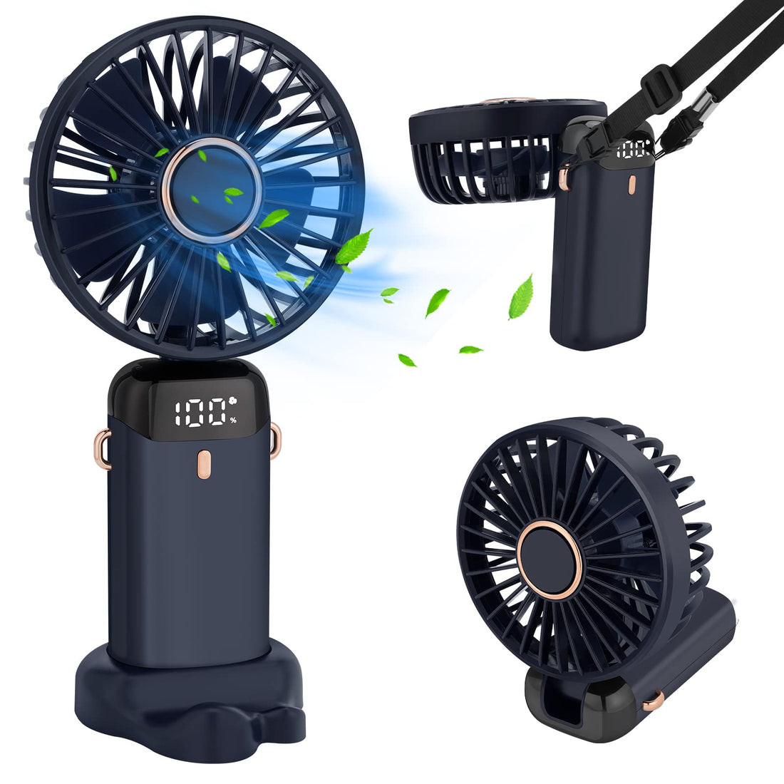 Handheld Fan, Portable 5000mAh USB Rechargeable Fans with 5 Speeds, Electric Powered Mini Fan with LED Display, Foldable Desk Desktop Fans for Outdoor Office Bedroom Travel Camping - Blue