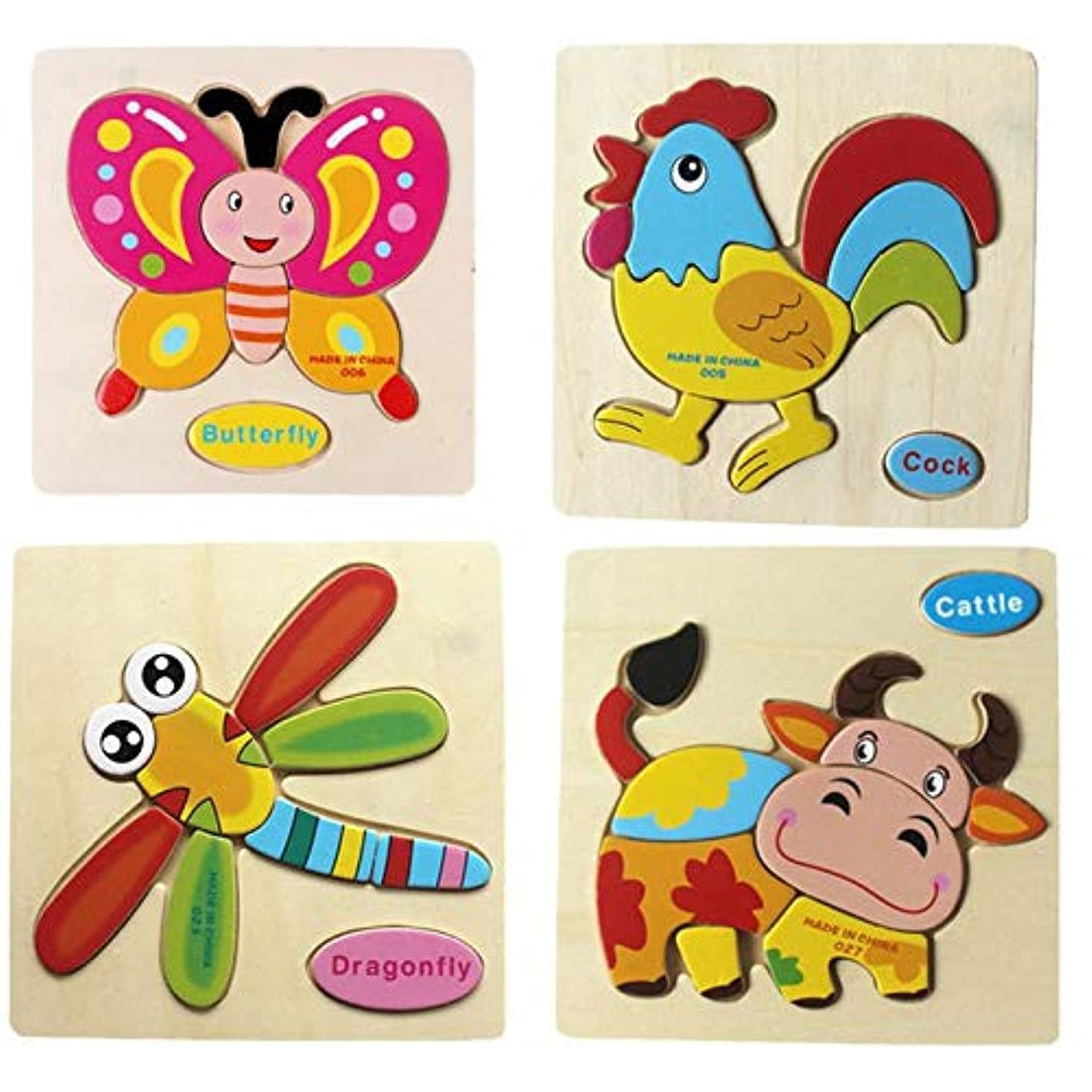 4 PCS Wooden 3D Puzzle Jigsaw Wooden Toys For Children Cartoon Animal Puzzle Kids Educational Toys