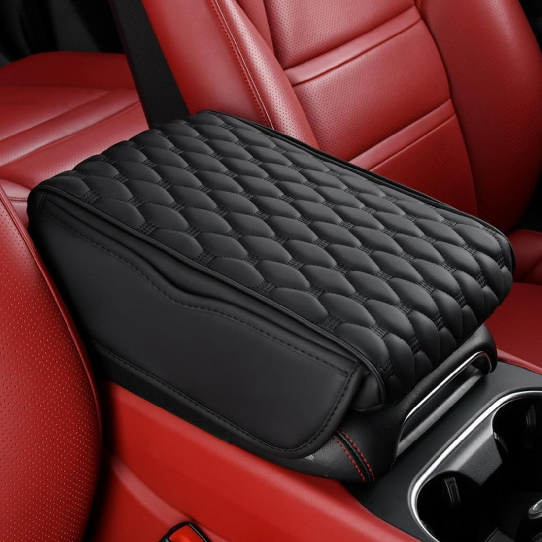 Makeover Car Armrest Cushion Pad Auto Center Console Cover with Storage Bag Memory Foam Arm Rest Console Pad Leather Universal Fit for Most Vehicles (Thick Pad, Black)