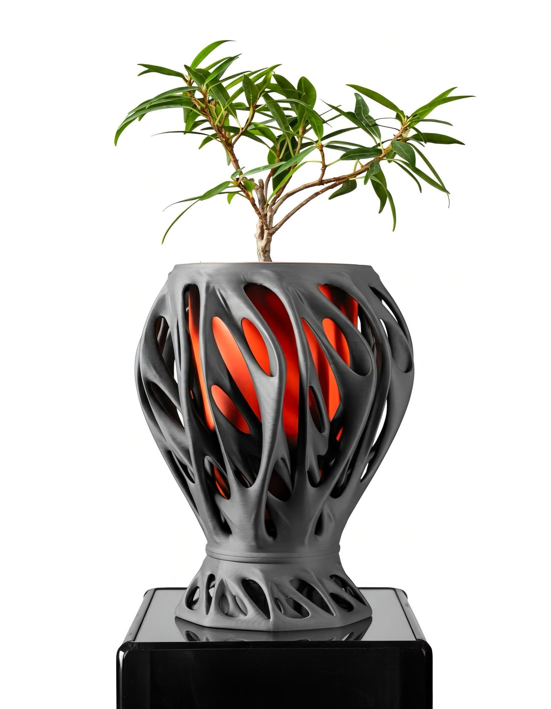 Plant Pot – Mantis Decorative Flower Planter for Indoor & Outdoor Plants, Unique Geometric Vase for Home & Office Decor, Breathable Ventilated Pot with Drainage – Black & Red
