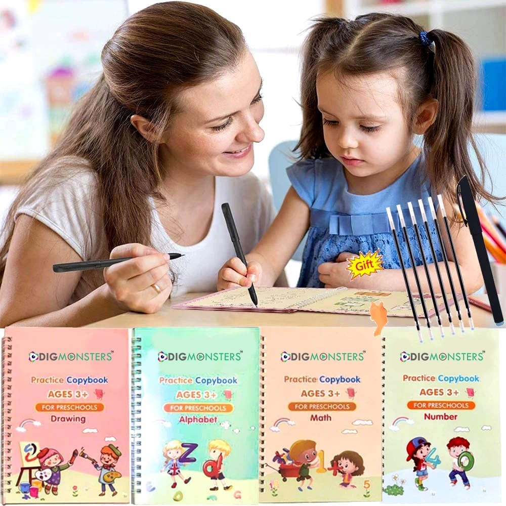 Sank Magic Practice Copybook for Kids -Reusable Writing Practice Book The Print Handwiriting Workbook(Alphabet Book with Pen)