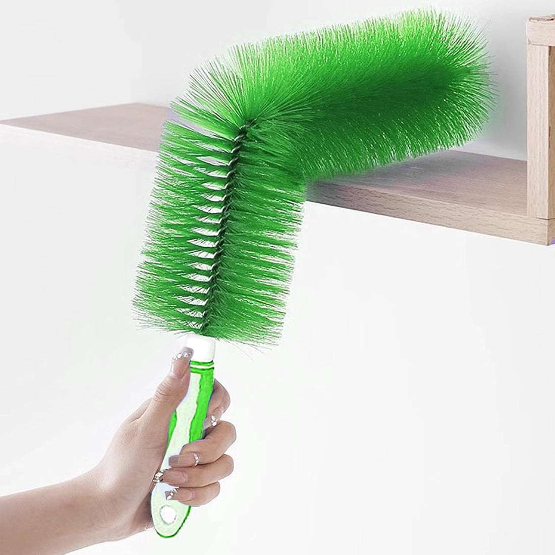 Flexible Fan Dust Brush, Bendable Manual Cleaning Brush with Hanging Hole, Multifunctional Portable Household Cleaning Brushes Suitable for Windows, Fans, Corners (Green)