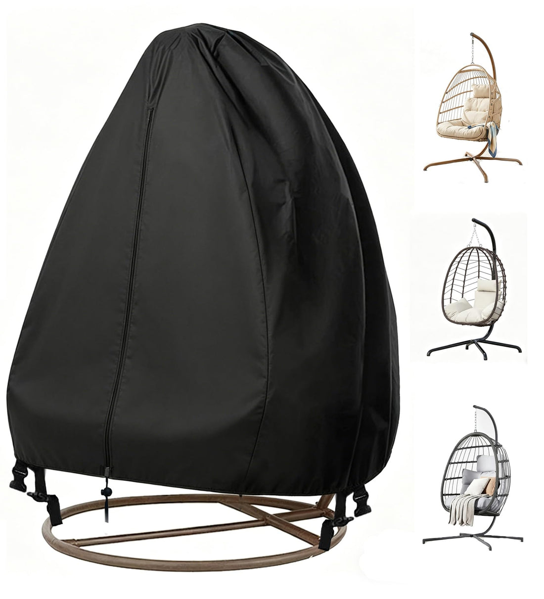 FLYMEI 【Upgraded】 Patio Egg Chair Covers with Zipper, Durable Large Wicker Egg Swing Chair Covers, Waterproof Heavy Duty Weather Resisatnt Outdoor Chair Cover, Windproof Hanging Chair Cover