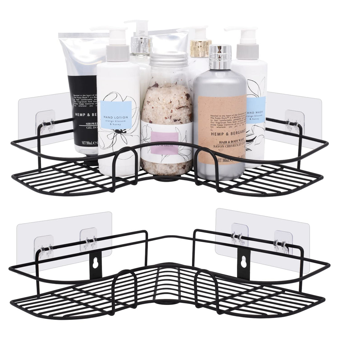 Joeji's 2 Piece Corner Shower Shelf - Shower Caddy - Sturdy Adhesive No Drilling - Soap Dish Shampoo - Wall Mounted Shower Shelf - Bathroom Organizer - Black