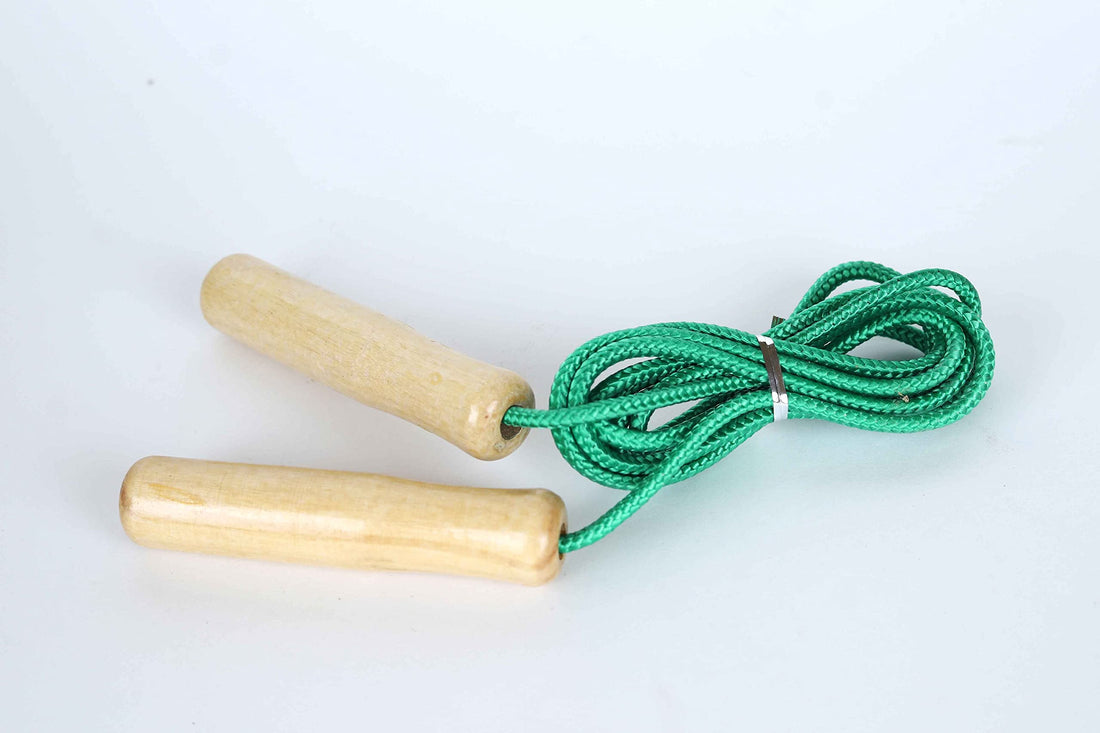 Jumping Rope with Wooden Handle - Green,(14.9 ×13.6) cm