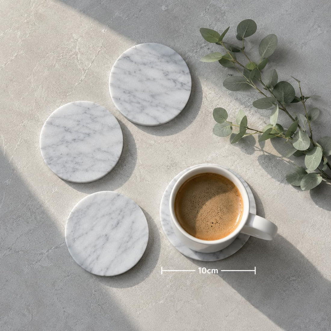 IRONWOOD Luxury Turkish White Marble Drink Mats | Set of 4 Polished Round Carrara Coasters | 10cm Diameter | Elegant Tabletop Protection