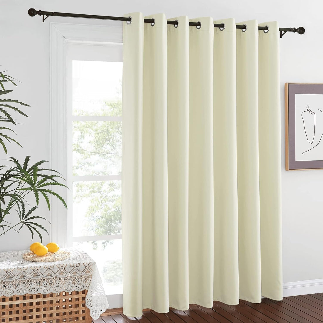 INtex CURTAINS HOUSE Blackout Curtains - Soft Peachy Texture Thermal Insulating Curtains-Silver Steel Grommets Blackout For Living Rooms And Bedrooms - Single Panel 250W X 250L CM Off White