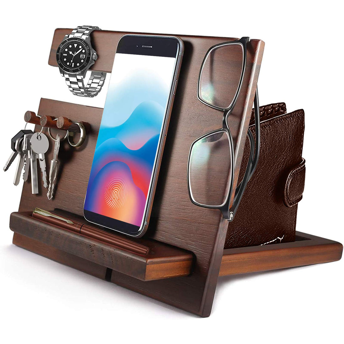 Gifts for Men Bedside Organiser Wood Phone Docking Station Dad Birthday Gift for Him Nightstand Key Wallet Watch Stand Mens Gifts for Xmas Presents for Dad Husband Boyfriend Anniversary & Christmas