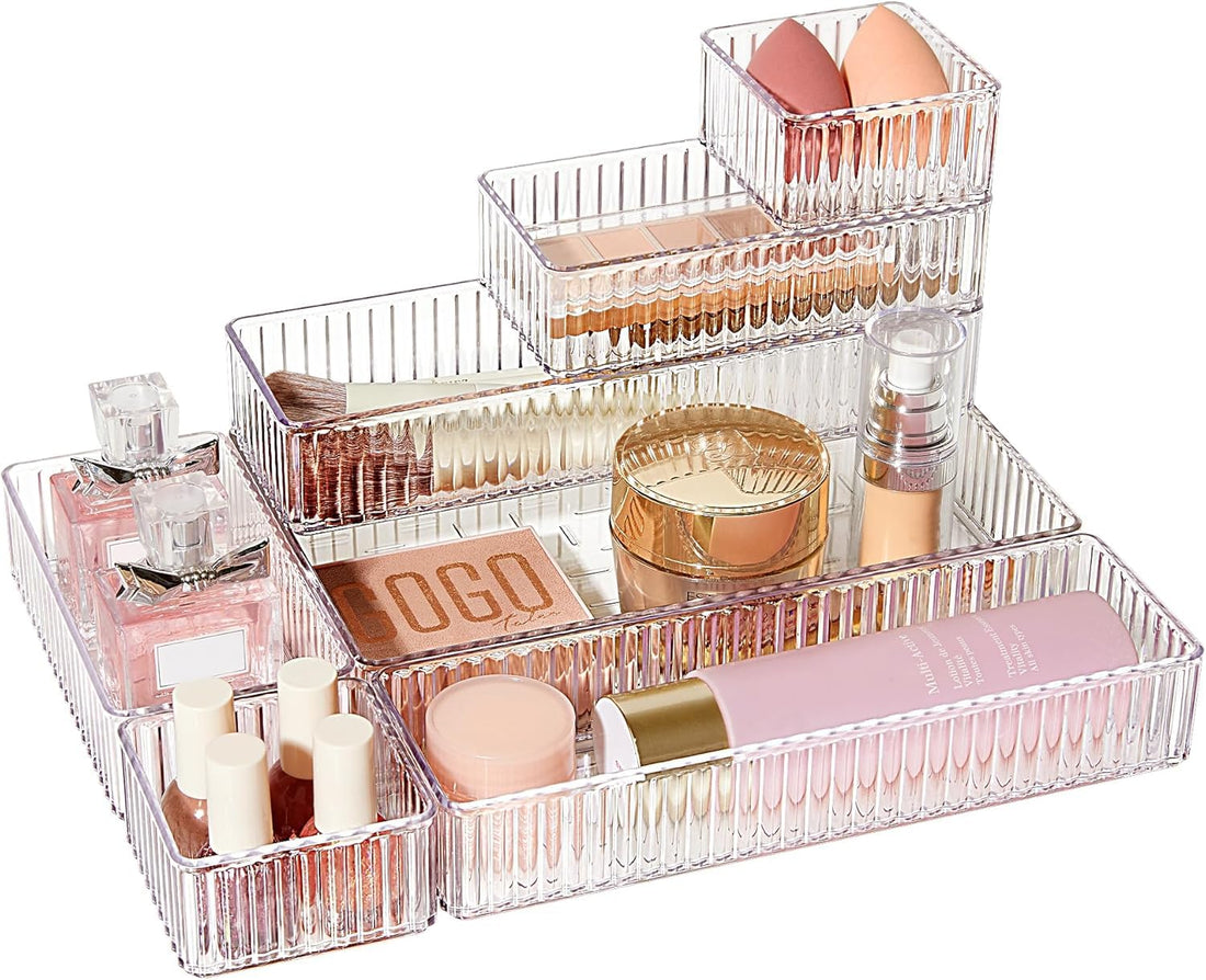 Premium Transparent Acrylic Drawer Organizer 8-Piece Set for Kitchen and Vanity Storage – High-Quality Durable Multi-Purpose Storage Solution for Elegant Home Organization