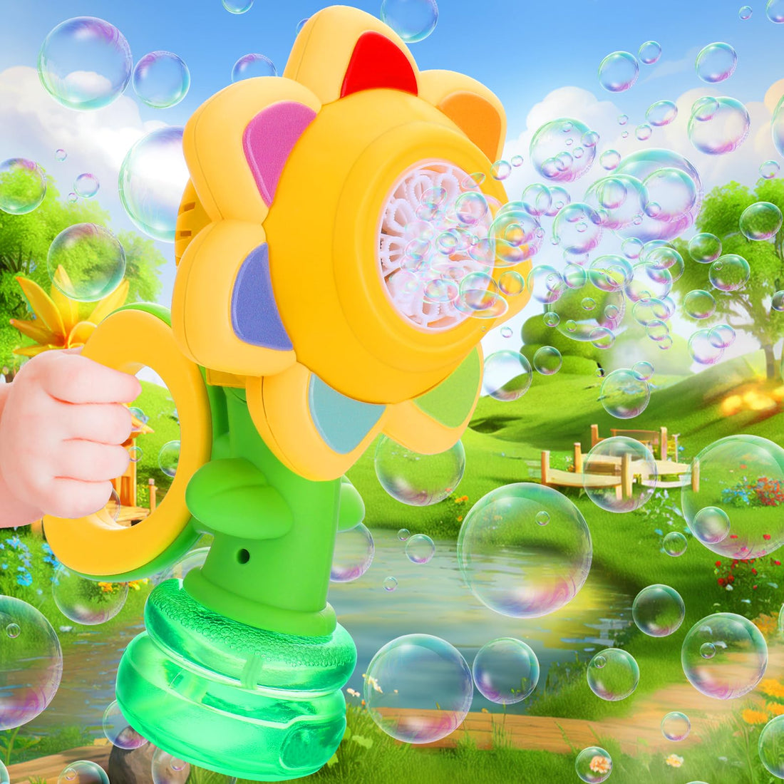 Vodolo Seven Color Flower Bubble Machine,7 Color Sunflower Rechargeable Bubble Blower with Lights for Kids Ages 4-8,Toddlers 3 and up Bubble Maker for Bathtub Bath