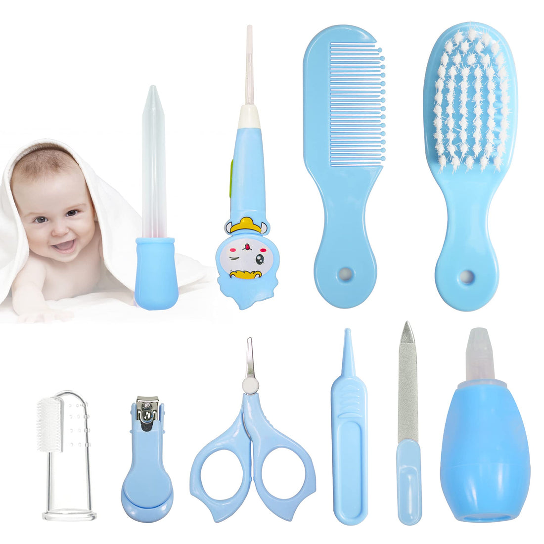 RoseFlower Baby Grooming Kit, 10 in 1 Portable Baby Basics Kit with Storage, Newborn Baby Health Safety Care Set for Infant Toddlers Care Keep Healthy and Clean (007)