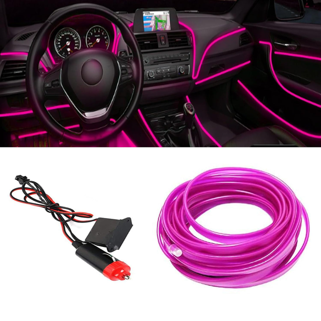 Kaber Misr 2020 LED Flexible Neon Wire for Car Interior or Exterior Decoration Strip Decoration Strip Light Rope LED Strip Car Dashboard - 3M - Mauve