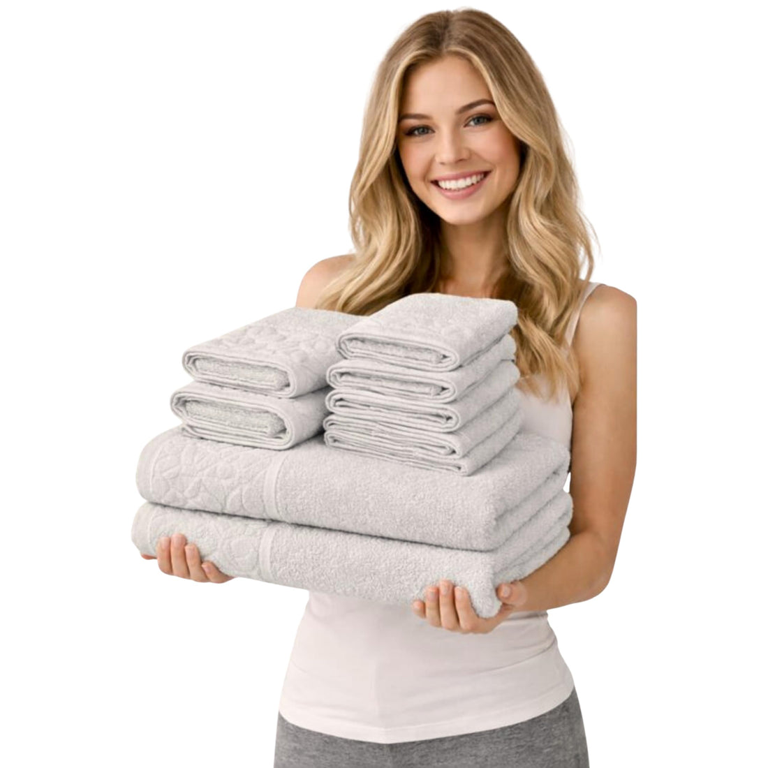 Burak Tekstil Egyptian Cotton Towel Set, 8-Piece, 2 Bath, 2 Hand, 4 Face Towels, Ultra Soft, Highly Absorbent (Silver)