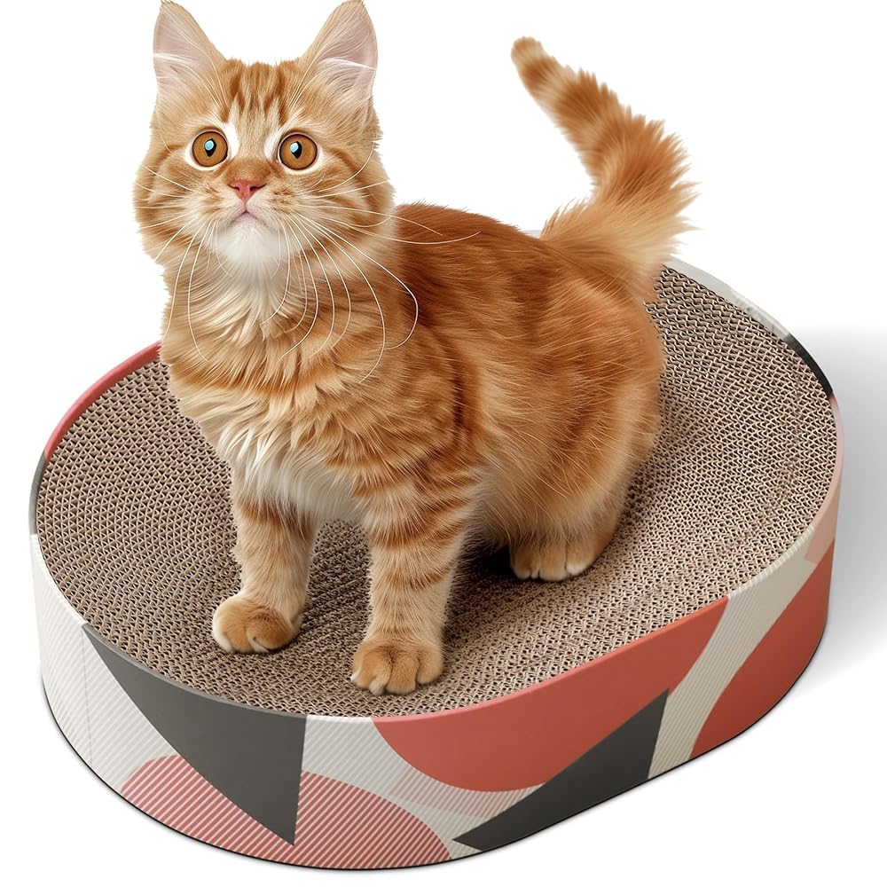 ComSaf Cat Scratcher Cardboard, Oval Corrugated Scratch Pad, Cat Scratching Lounge Bed, Durable Recycle Board for Furniture Protection, Cat Scratcher Bowl, Cat Kitty Training Toy