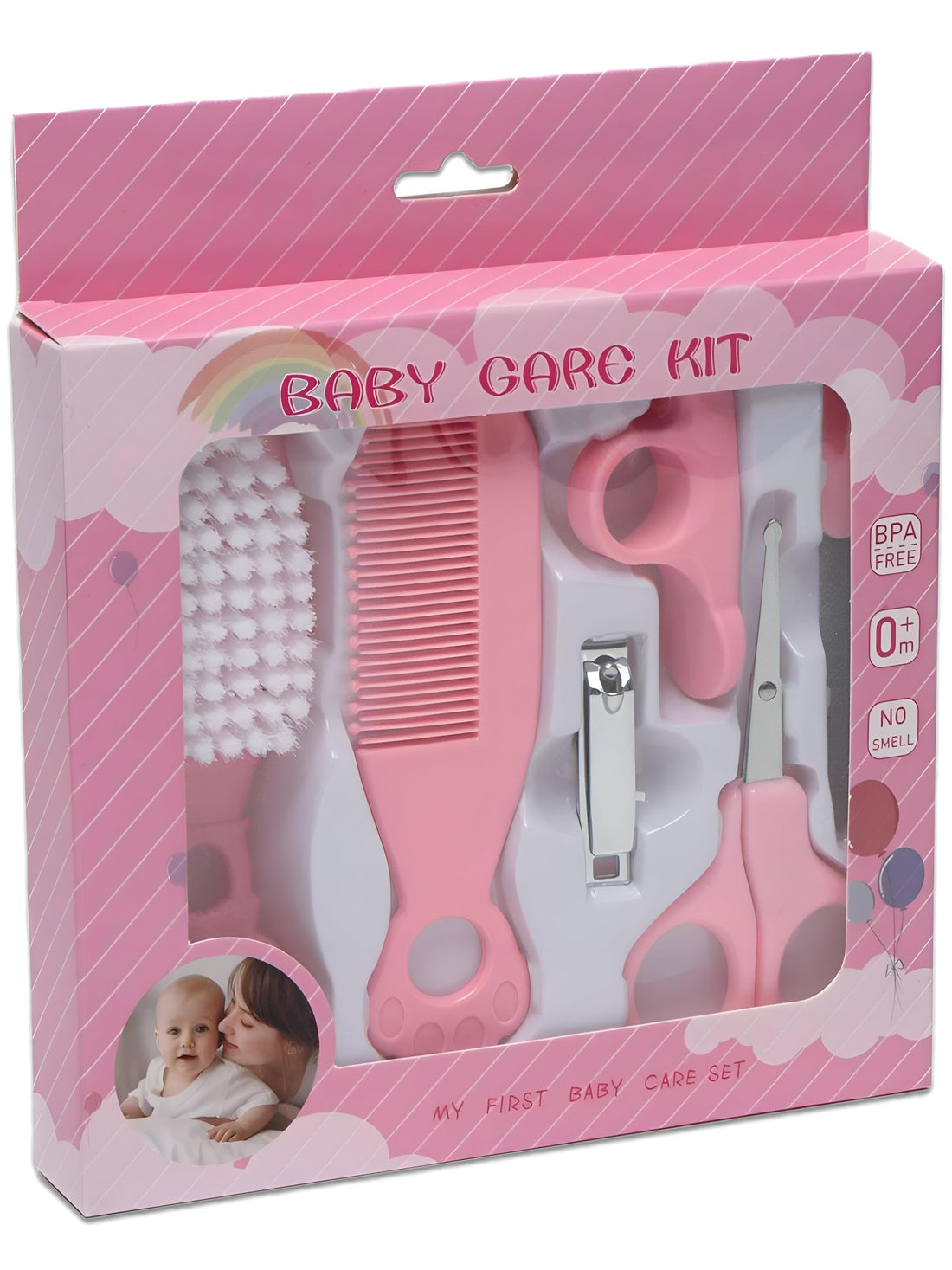 Complete Baby Nail & Hair Care Daily Care Kit Contains 6 Essential Items Including Scissors, Hair Brush and Comb Specially Designed for Newborn and Toddler (Pink)