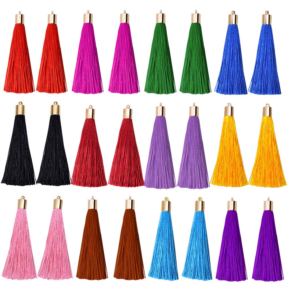 Tassel Silky Handmade Soft Mini Tassels with Loops Fashion Imitation Silk Multi-Color Tassel for Jewelry Making Elegant DIY Projects Keychain Bookmarks Souvenir Craft Accessories 2.4 Inch 24 Pack