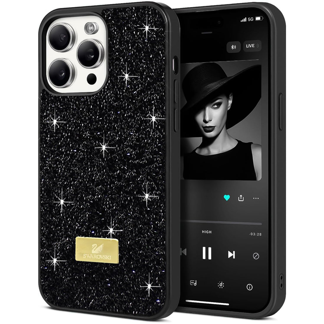 Dl3 Mobilak Case For iPhone 16 Pro Max 6.9-Inch Case Glitter, Sparkle Diamond Crystal Bling Case with Bling, Ultra Thin Lightweight Full Body Shockproof Anti-Scratch Protective Cover (Black)
