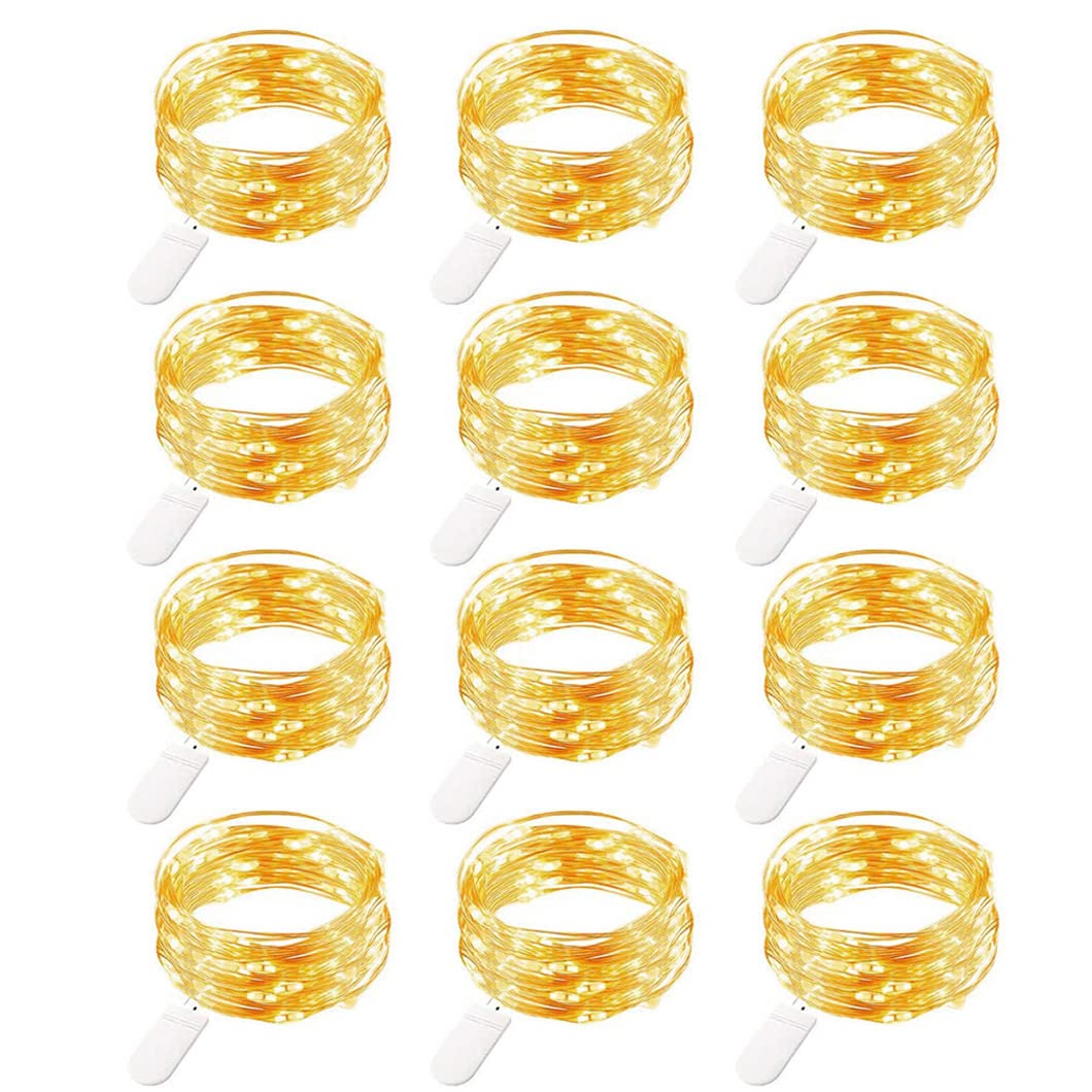 12 PCS Fairy String Lights, 20 LEDs Copper Wire Lights Battery Operated, 6.5Ft/2M Micro Lighting Firefly Light for DIY Christmas Holiday Wedding Party Birthday Indoor Outdoor Decor Camping, Warm White