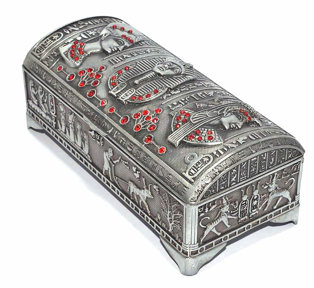 Immatgar Luxury Egyptian Jewelry Storage Box with Pharaonic Pattern - premium Souvenir gifts for Women and Girls - Home Decor Piece (3 kings - Gray - 12.5 CM Long)